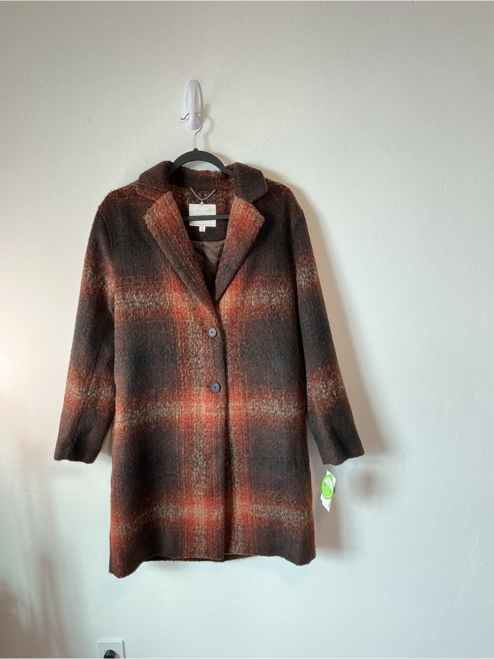 Lucky Brand Brown & Rust Plaid Pea Coat